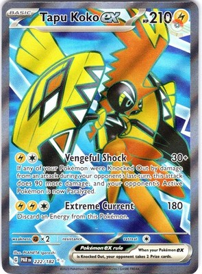 Tapu Koko ex 222/182 Ultra Rare SV04: Paradox Rift Pokemon Card NM TCG