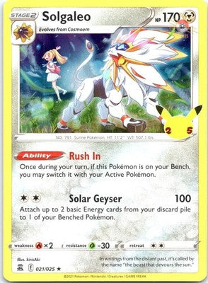 Solgaleo 021/025 Holo Rare Celebrations Pokemon Near Mint
