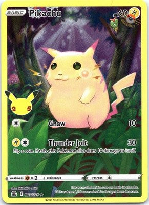 Pikachu 005/025 Rare Holofoil 25th: Celebrations Pokemon Card NM TCG