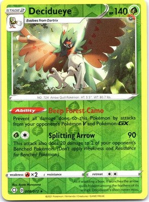 Decidueye 008/072 Rare Shining Fates Pokemon Reverse Holo Near Mint