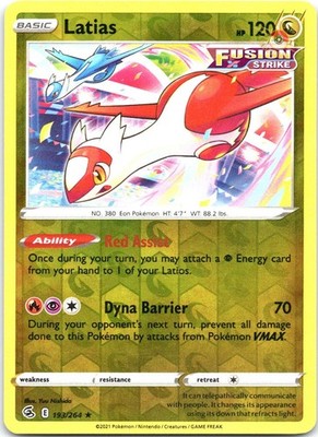 Latias 193/264 Rare Fusion Strike Pokemon Reverse Holo Near Mint