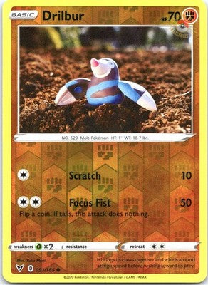 Drilbur 091/185 Common Vivid Voltage Pokemon Reverse Holo Near Mint