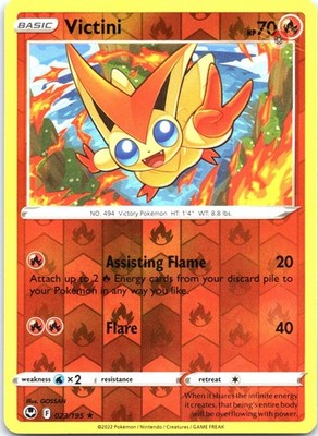 Victini 023/195 Rare Silver Tempest Pokemon Reverse Holo Near Mint