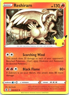 Reshiram 002/025 Rare Celebrations Pokemon Holo Near Mint