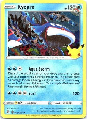Kyogre 003/025 Rare Celebrations Pokemon Holo Near Mint