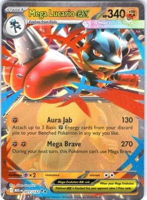 Mega Lucario ex 077/132 Double Rare ME01: Mega Evolution Pokemon Card NM TCG