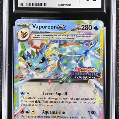 Pokémon English Vaporeon ex 023/131 2025 Prismatic Evolutions Stamped GEM MINT 10